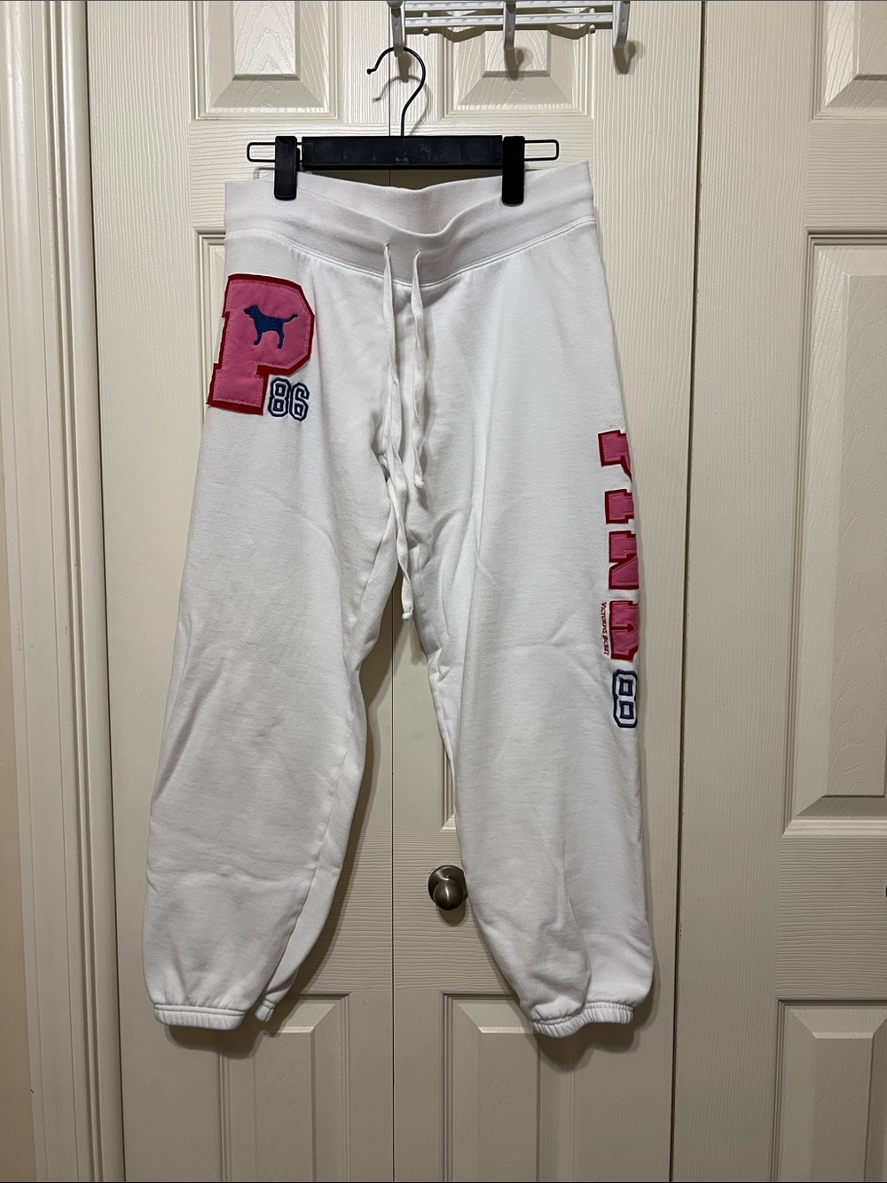 Pink P Logo White Jogger Sweatpants size S-